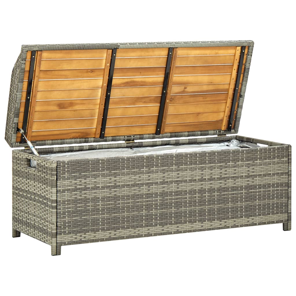 Banc de rangement de jardin 120 cm Résine tressée Gris