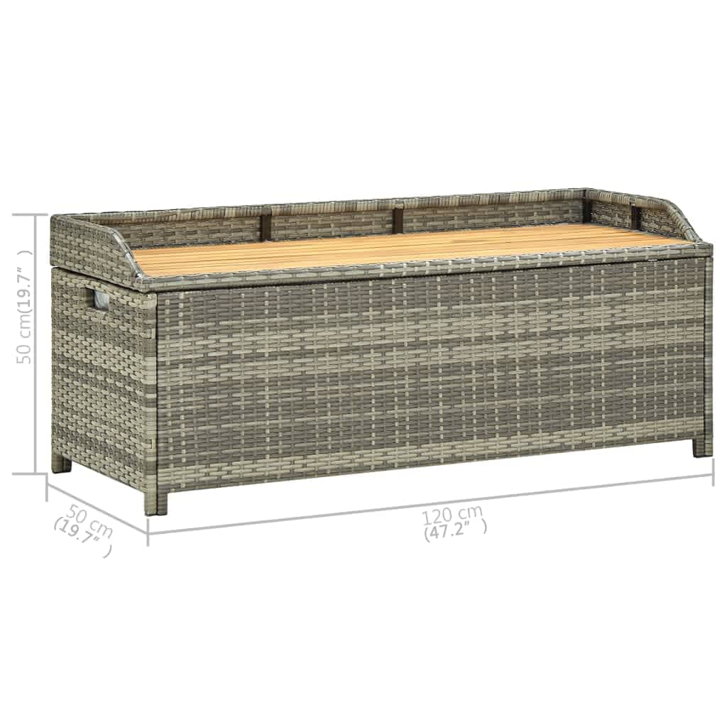 Banc de rangement de jardin 120 cm Résine tressée Gris