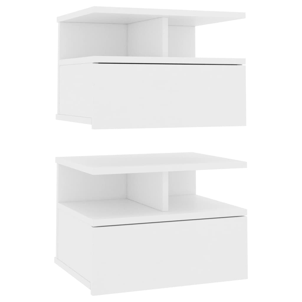 800406 vidaXL Floating Bedside Tables 2 pcs White Engineered Wood