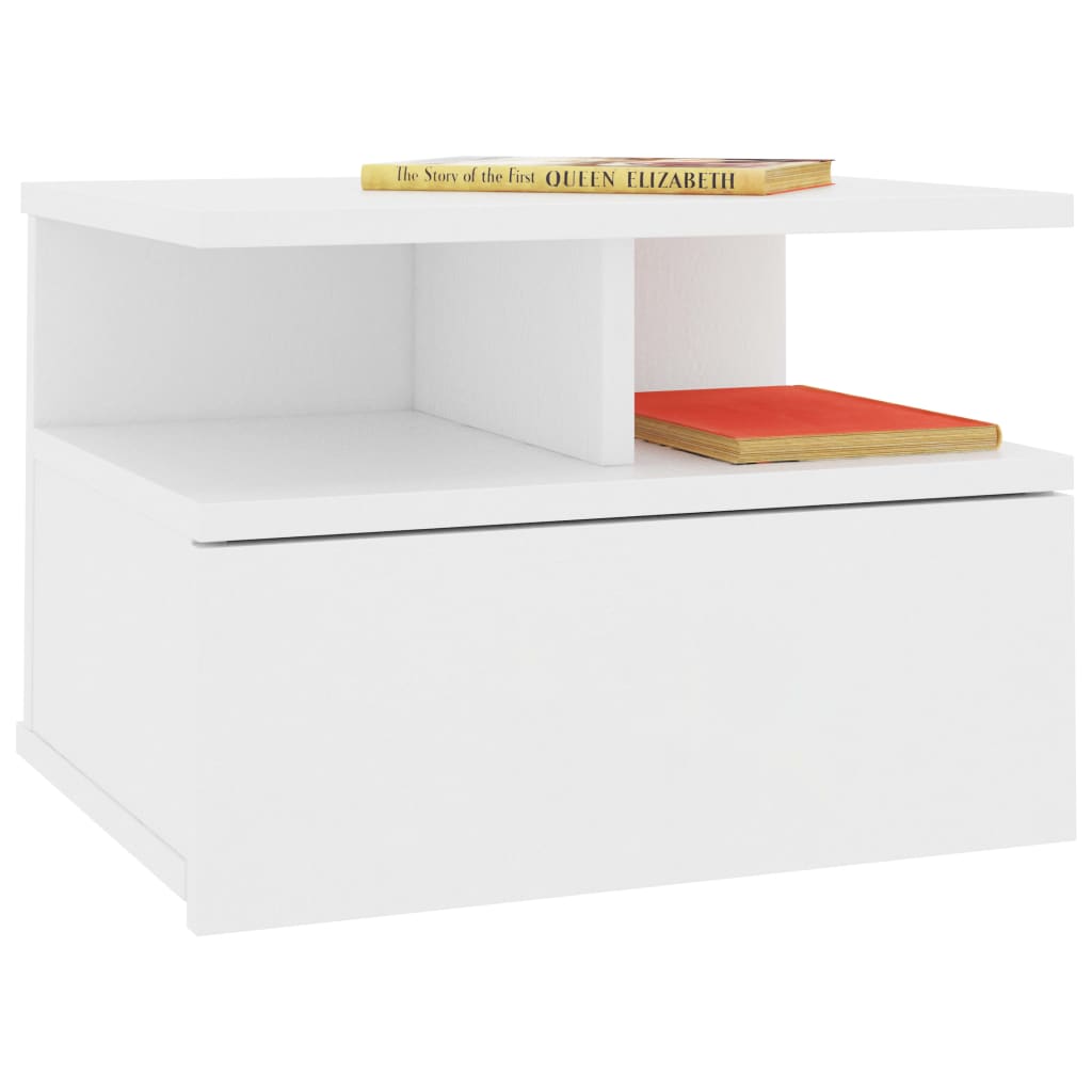 800406 vidaXL Floating Bedside Tables 2 pcs White Engineered Wood