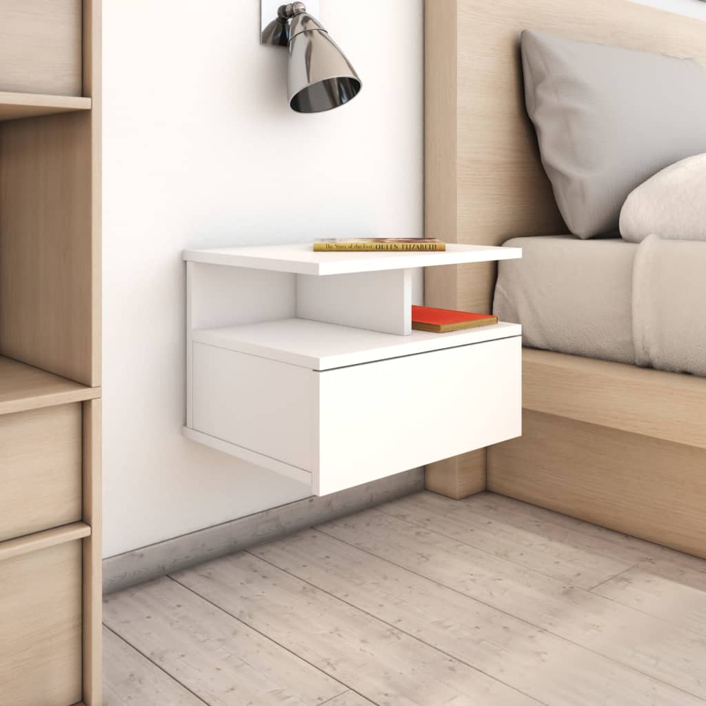 800406 vidaXL Floating Bedside Tables 2 pcs White Engineered Wood