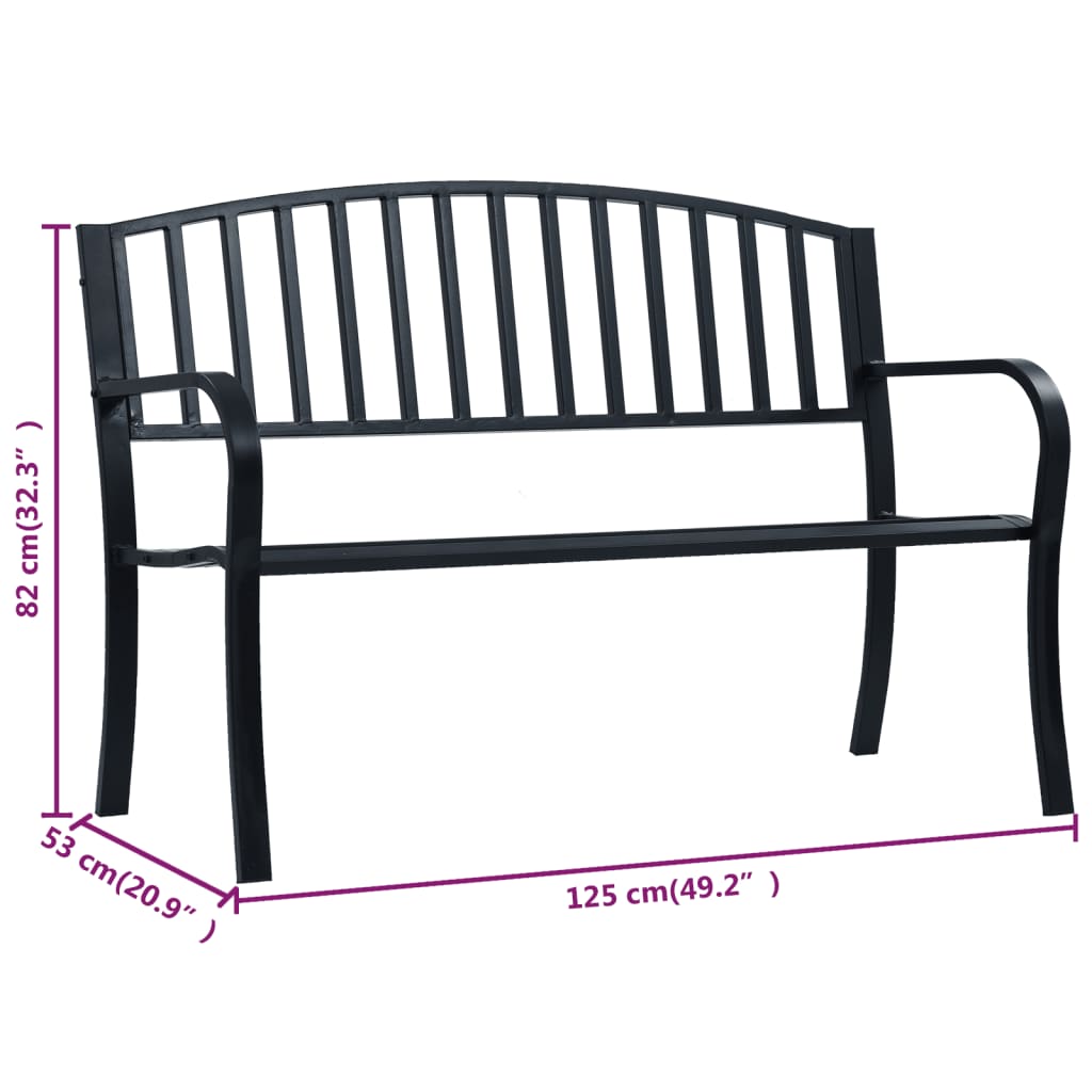 Banc de jardin 125 cm Noir Acier