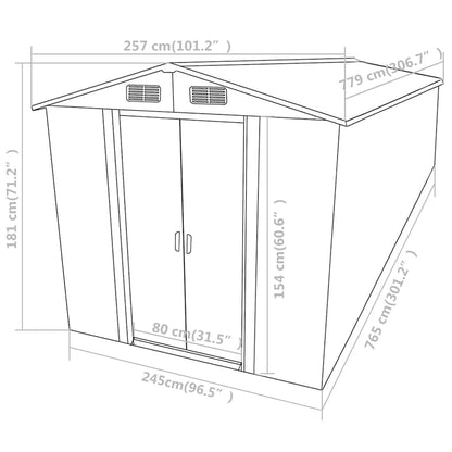 Abri de jardin Gris 257x779x181 cm Acier galvanisé