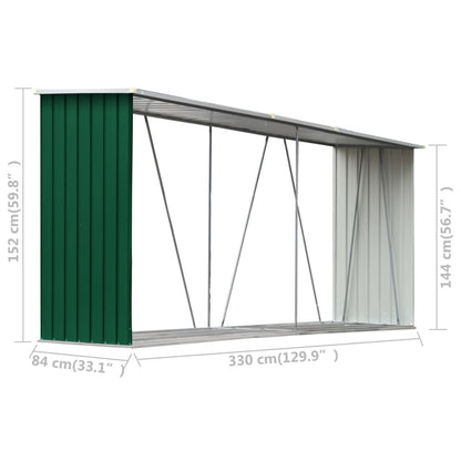 Abri de stockage de bois Acier galvanisé 330x84x152 cm Vert