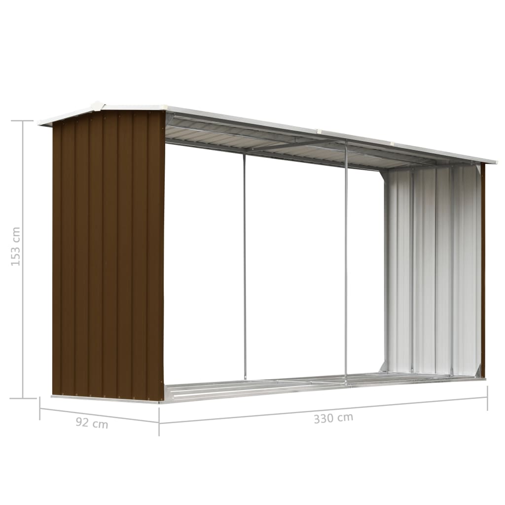 Abri de stockage de bois Acier galvanisé 330x92x153 cm Marron