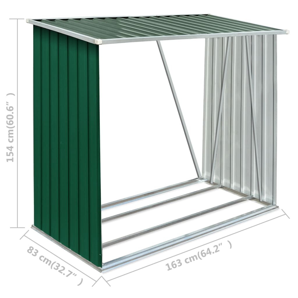 Abri de stockage de bois Acier galvanisé 163x83x154 cm Vert