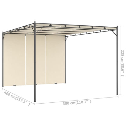 Belvédère de jardin avec rideau latéral 4x3x2,25 m Crème