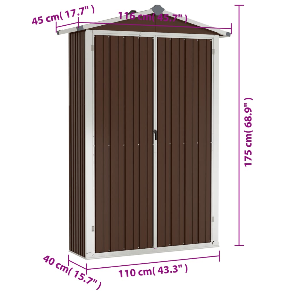 Abri de jardin Marron 116x45x175 cm Acier galvanisé