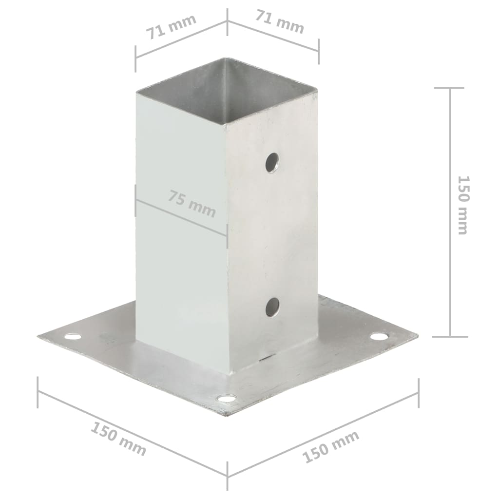 Anclajes para postes 4 piezas Metal galvanizado 71 mm