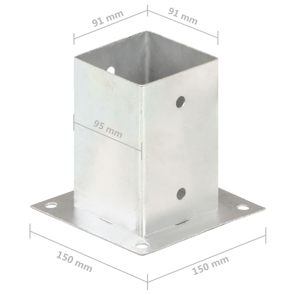 Anclajes para postes 4 piezas Metal galvanizado 91 mm