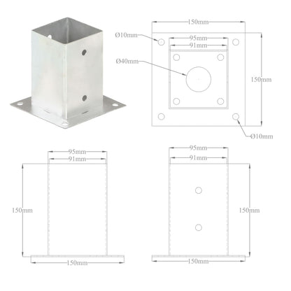 Anclajes para postes 4 piezas Metal galvanizado 91 mm