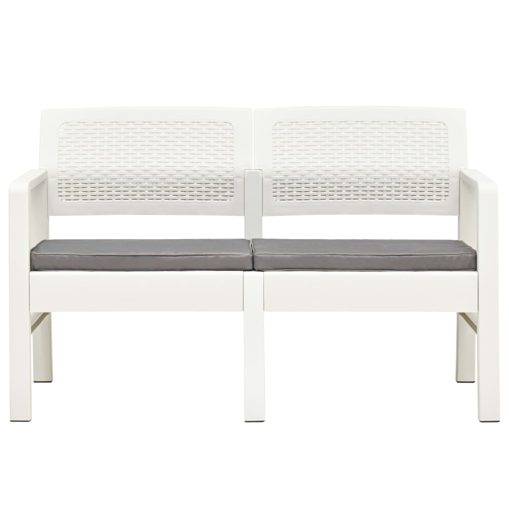 Banc de jardin à 2 places et coussins 120 cm Plastique Blanc