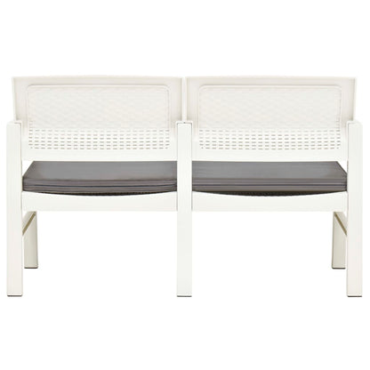 Banc de jardin à 2 places et coussins 120 cm Plastique Blanc