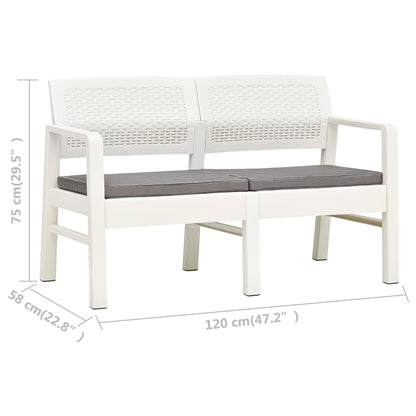 Banc de jardin à 2 places et coussins 120 cm Plastique Blanc