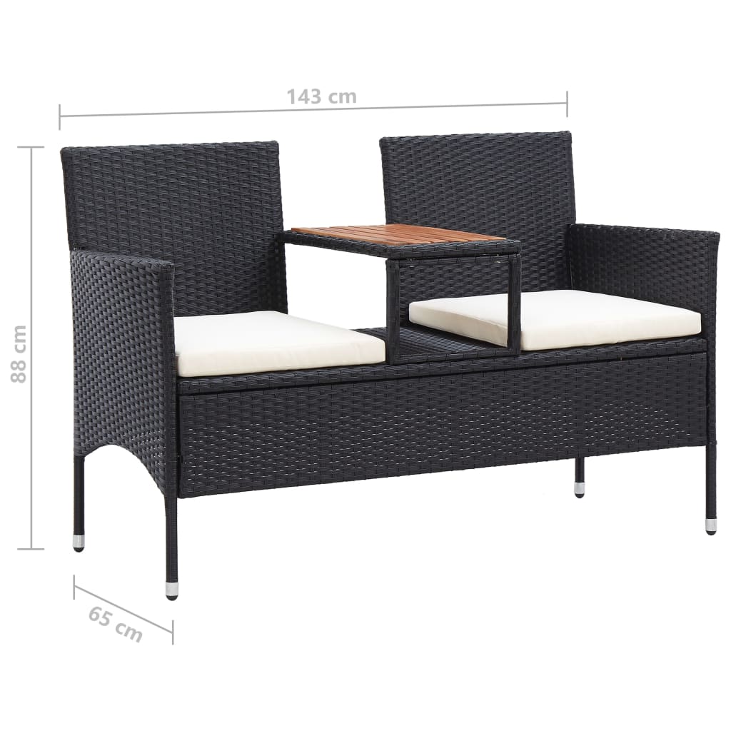 Banc de jardin 2places et table à thé 143cm Résine tressée Noir