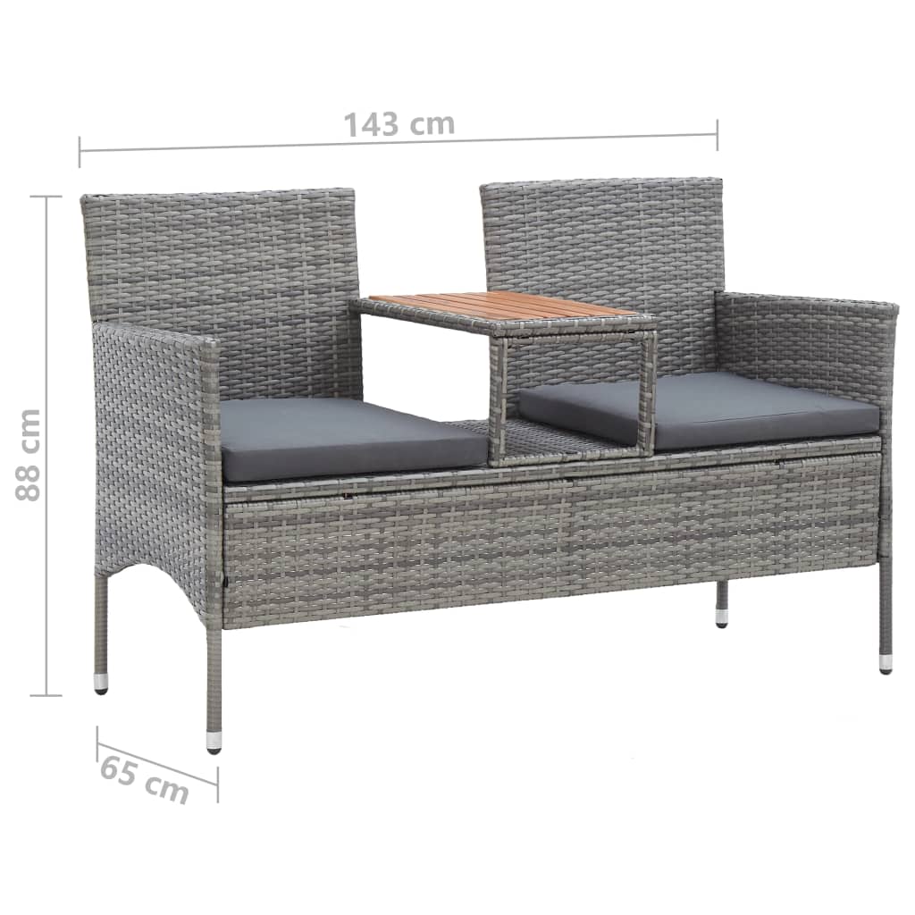 Banc de jardin 2 places et table à thé 143 cm poly rotin gris