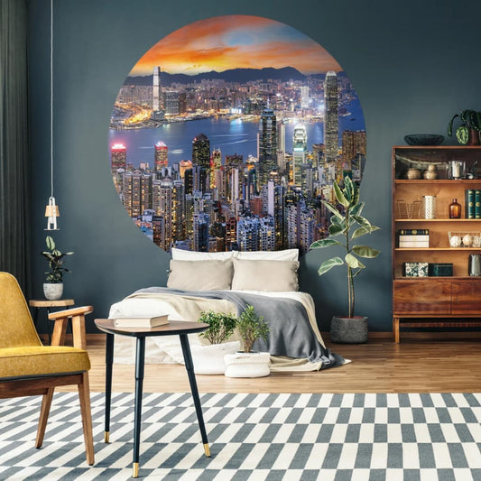 WallArt Papel pintado circular Skyline de noche 190 cm