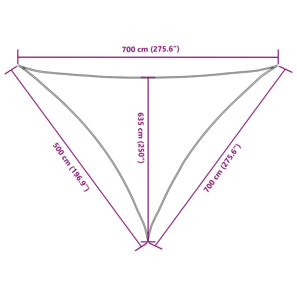 Vela parasol triangular tela oxford 5x7x7 m crema