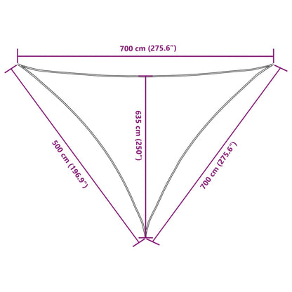 Vela parasol triangular tela oxford 5x7x7 m crema