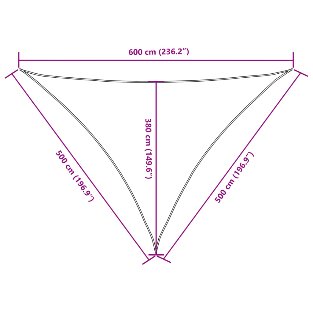 Vela parasol triangular tela oxford 5x5x6 m crema