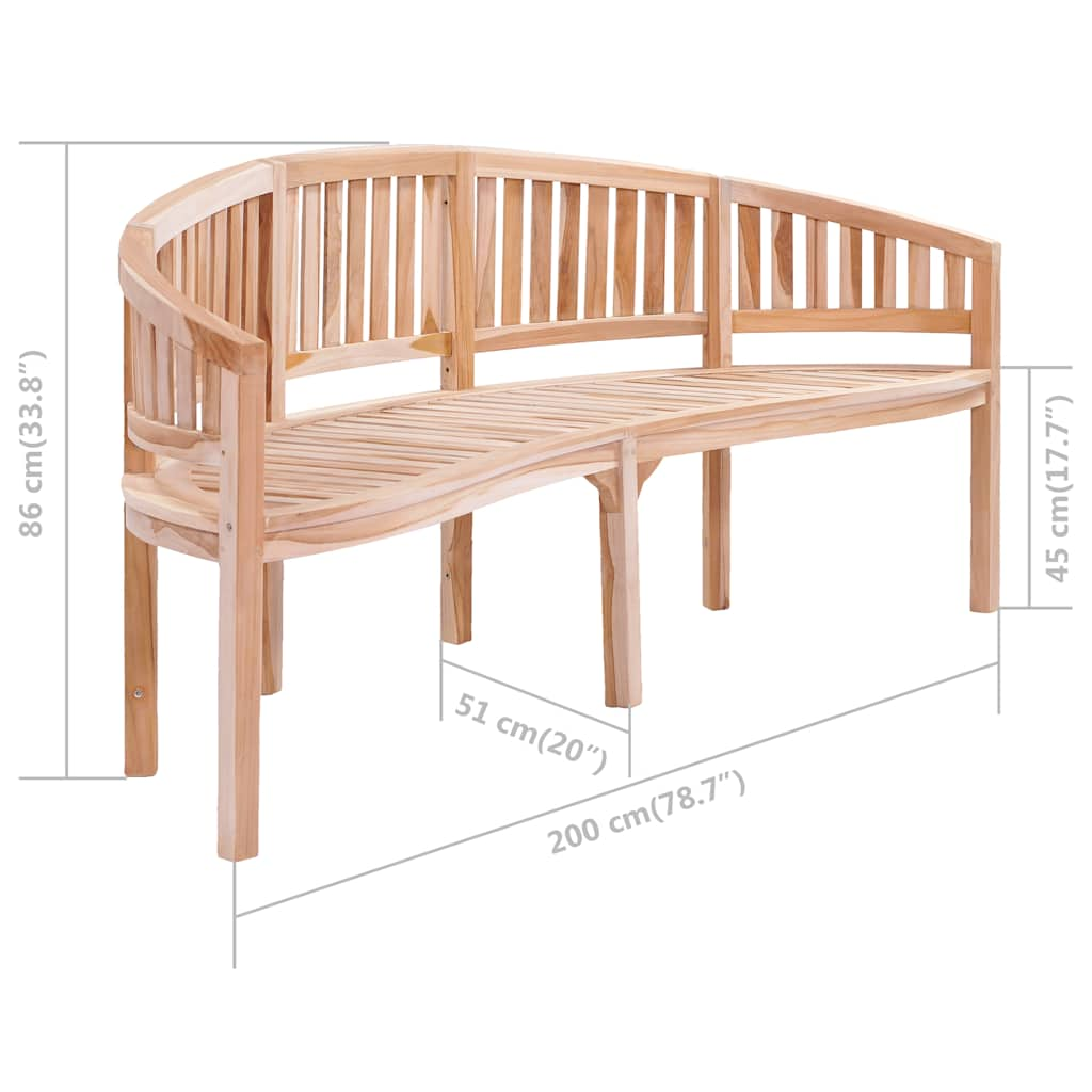 Banc de jardin en forme de banane 200 cm bois de teck solide