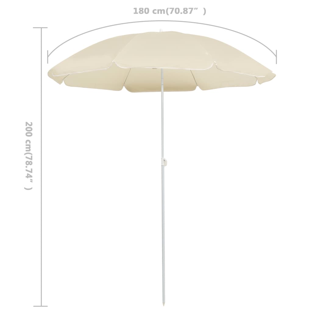 Parasol de jardin avec mât en acier sable 180 cm