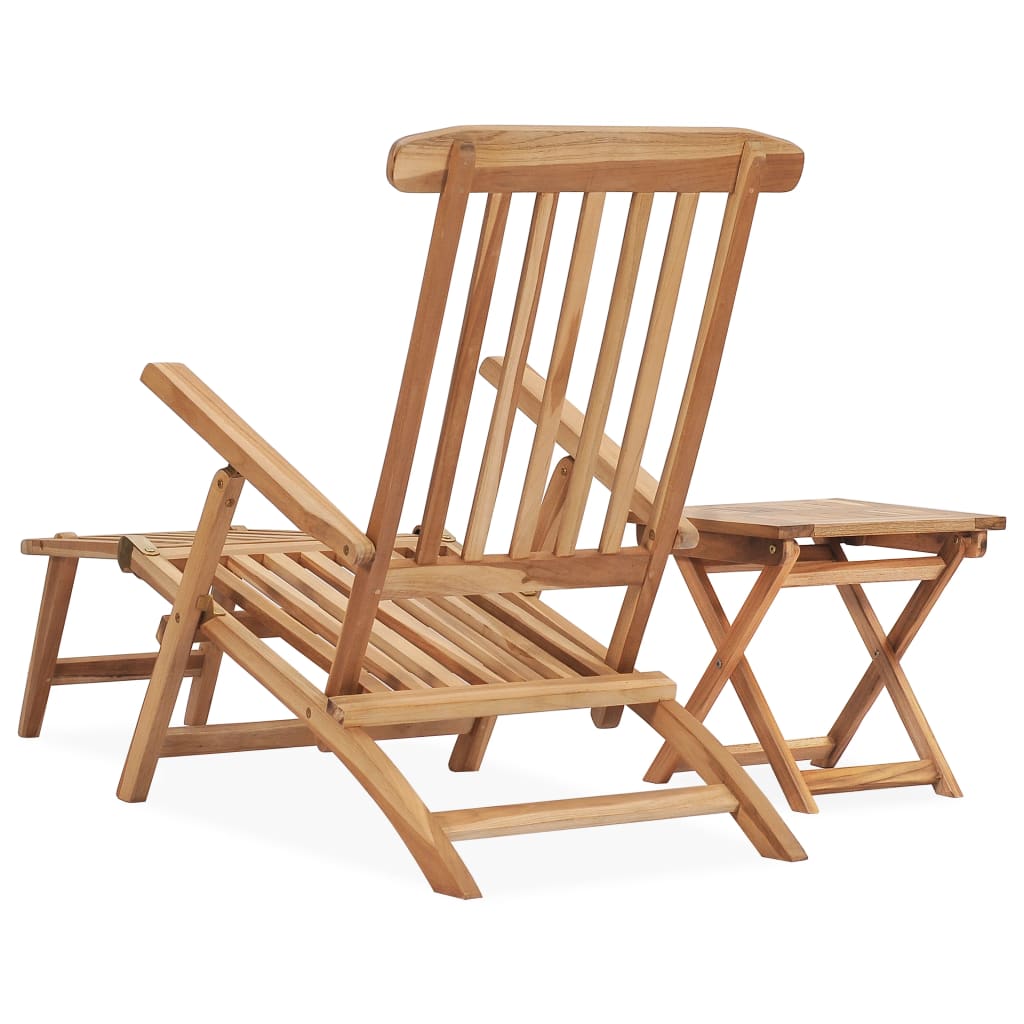 Chaise longue de jardin avec repose-pied et table Bois de teck