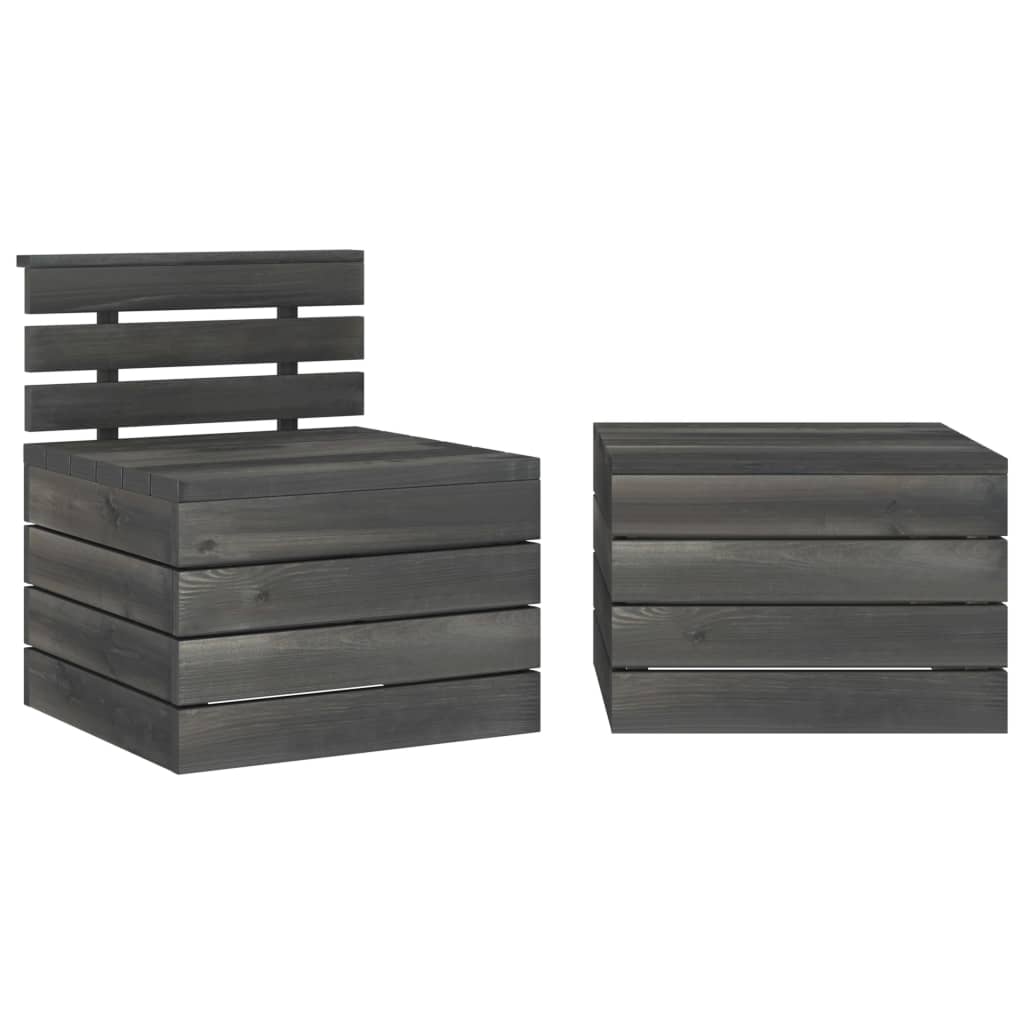 Salon de jardin palette 2 pcs Bois de pin massif Gris foncé