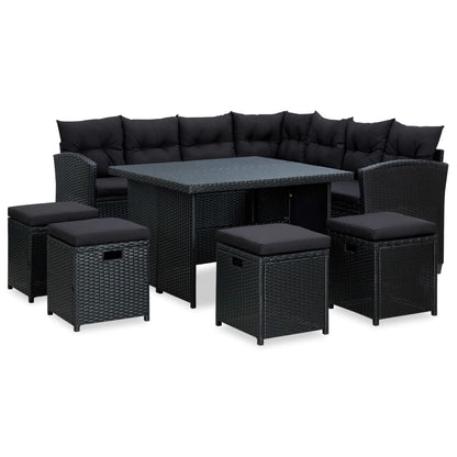 Salon de jardin 6 pcs avec coussins résine tressée noir