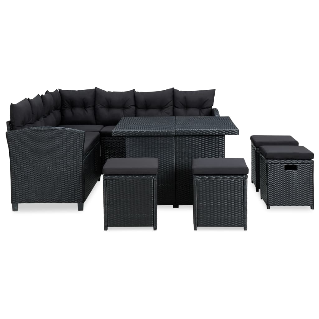 Salon de jardin 6 pcs avec coussins résine tressée noir