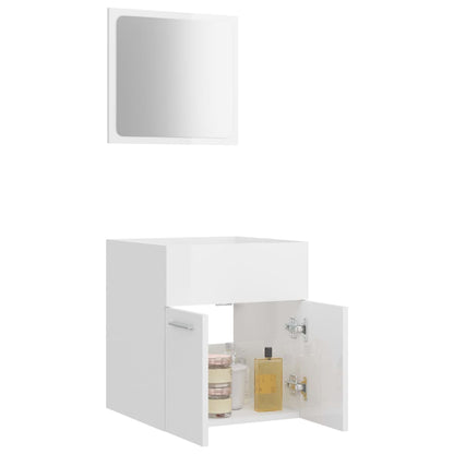 2 pcs Bathroom Furniture Set White Gloss Chipboard