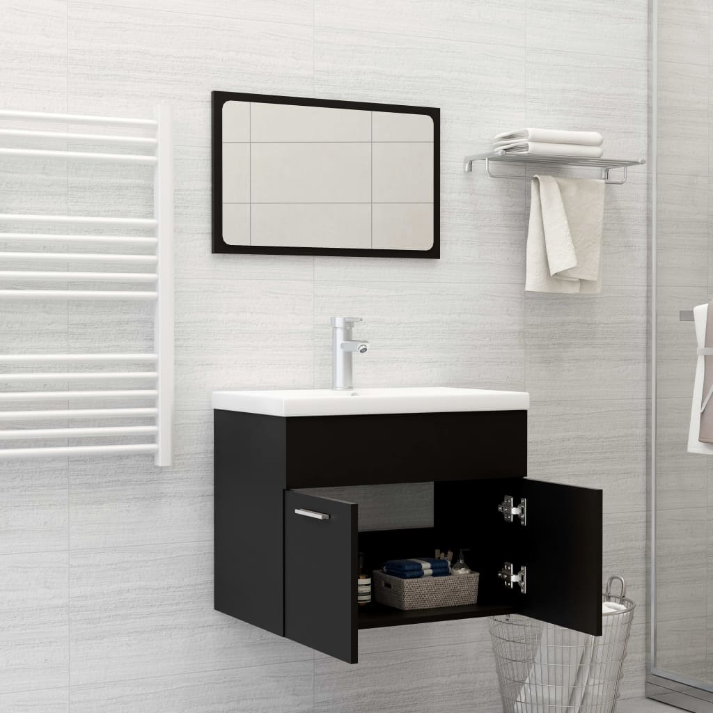 Ensemble de meubles salle de bain 2 pcs Noir Bois d'ingénierie