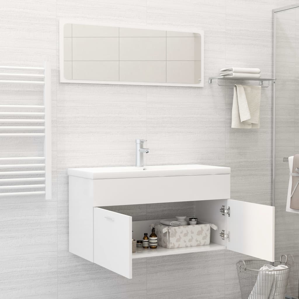 Ensemble de meubles de salle de bain 2pcs blanc bois ingénierie