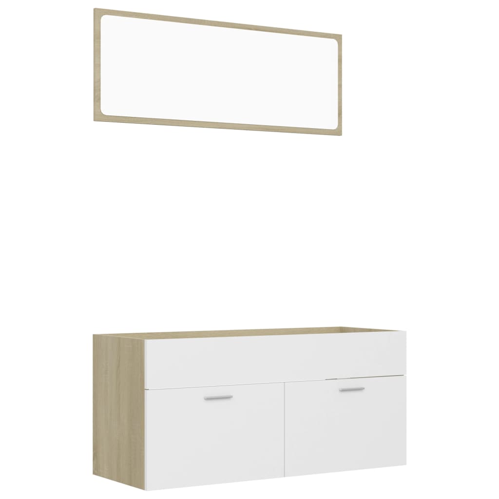 Ensemble de meubles de salle de bain 2pcs blanc et chêne sonoma