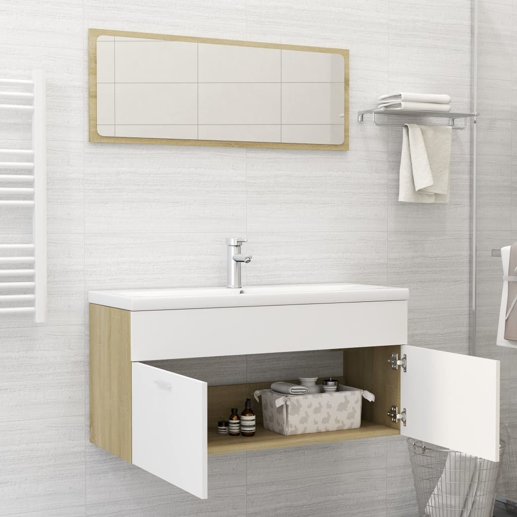 Ensemble de meubles de salle de bain 2pcs blanc et chêne sonoma