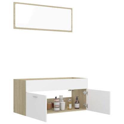 Ensemble de meubles de salle de bain 2pcs blanc et chêne sonoma