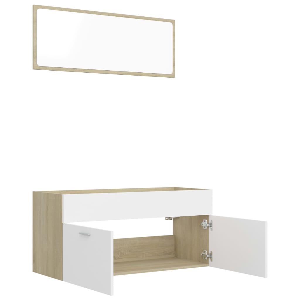 Ensemble de meubles de salle de bain 2pcs blanc et chêne sonoma