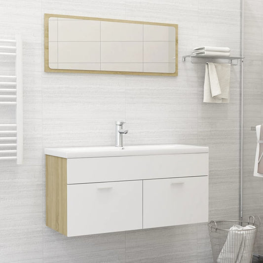 Ensemble de meubles de salle de bain 2pcs blanc et chêne sonoma