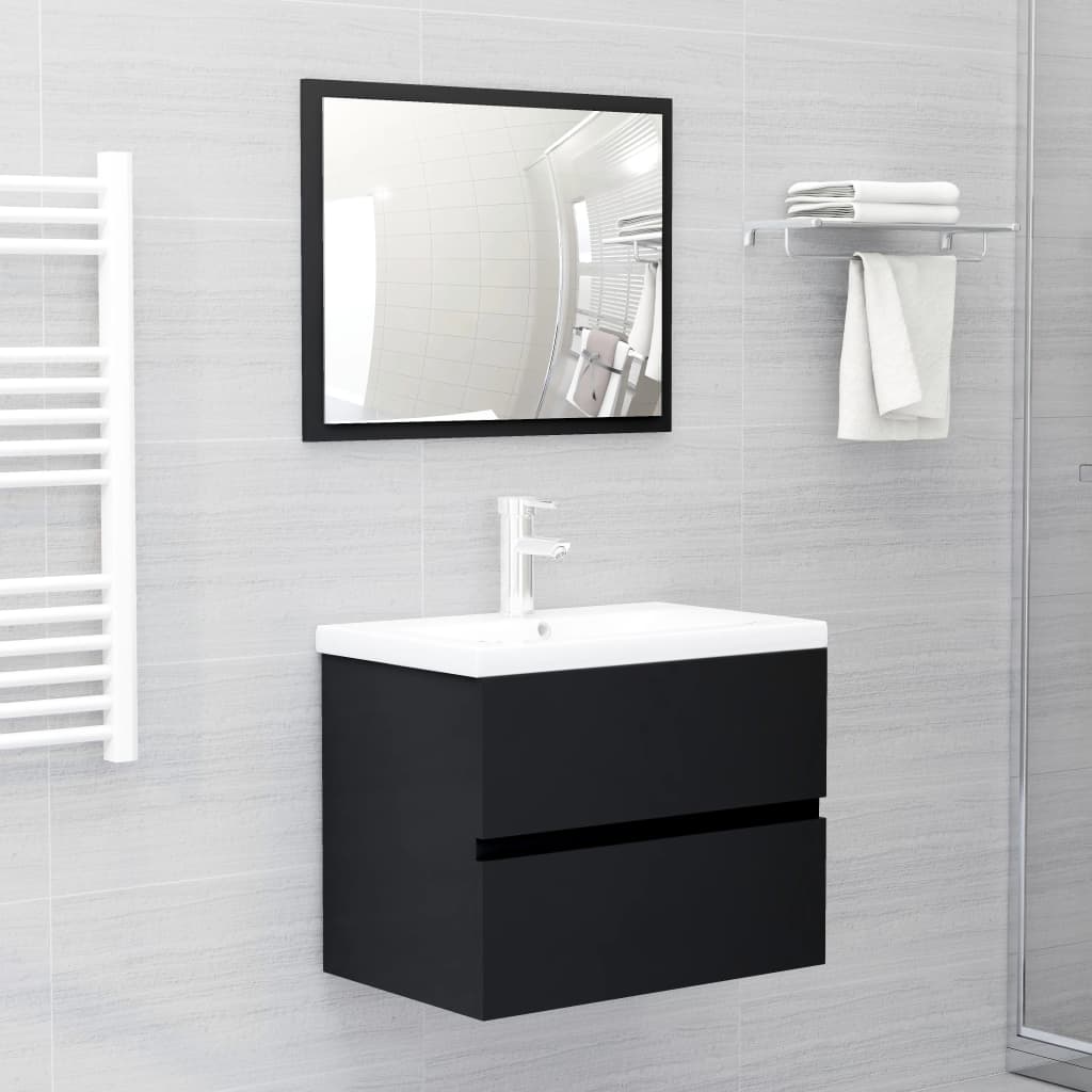 Ensemble de meubles salle de bain 2 pcs noir bois d'ingénierie