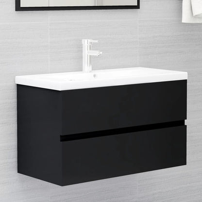 Ensemble de meubles salle de bain 2 pcs noir bois d'ingénierie