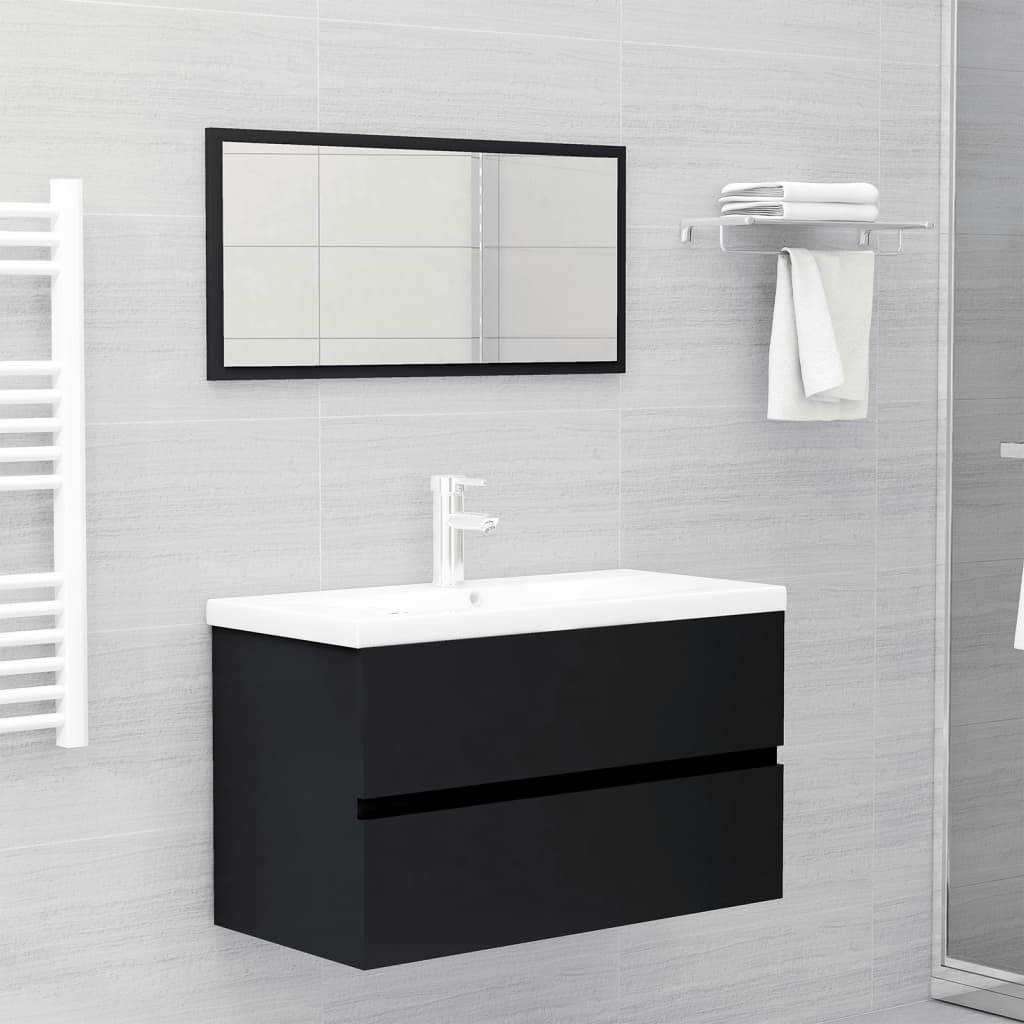 Ensemble de meubles salle de bain 2 pcs noir bois d'ingénierie