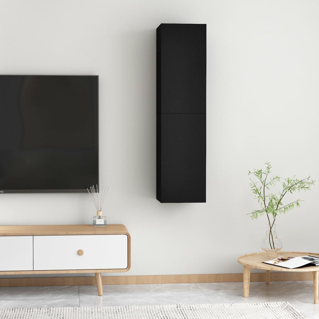 Mueble TV 2 piezas Negro 30,5x30x60 cm Madera contrachapada