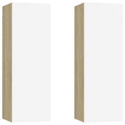 Meubles TV 2 pcs Blanc et chêne sonoma Bois d’ingénierie