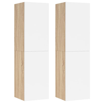 Meubles TV 2 pcs Blanc et chêne sonoma Bois d’ingénierie