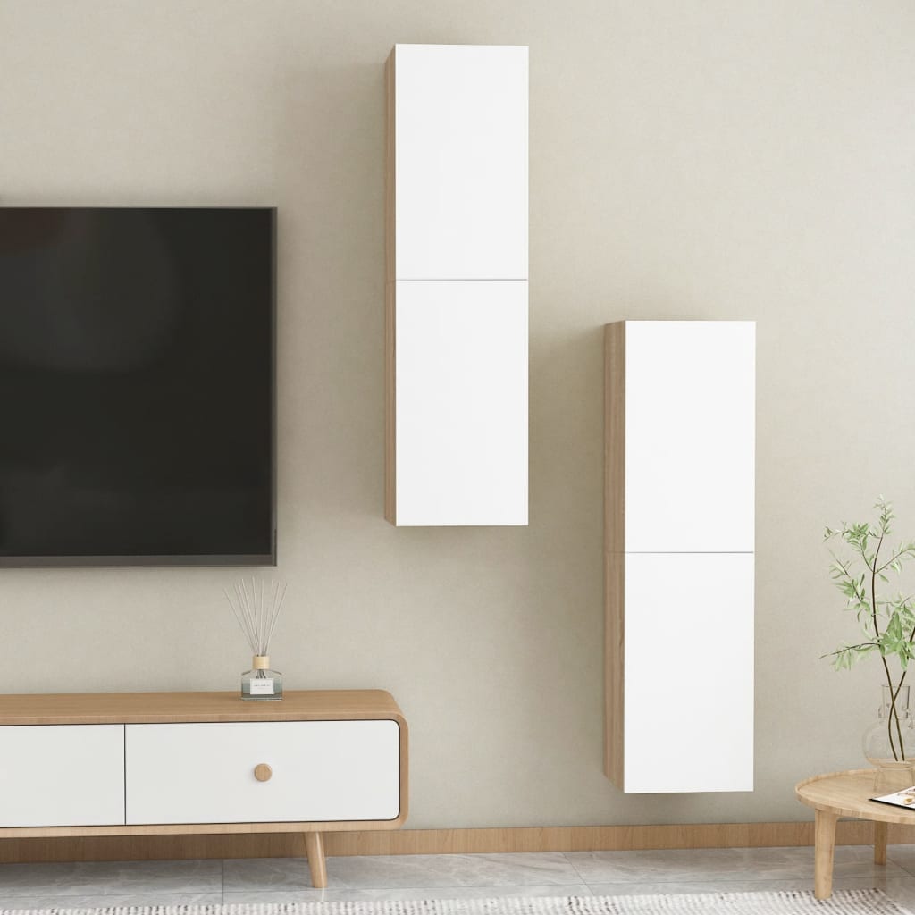 Meubles TV 2 pcs Blanc et chêne sonoma Bois d’ingénierie