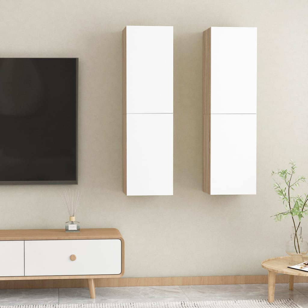 Meubles TV 2 pcs Blanc et chêne sonoma Bois d’ingénierie