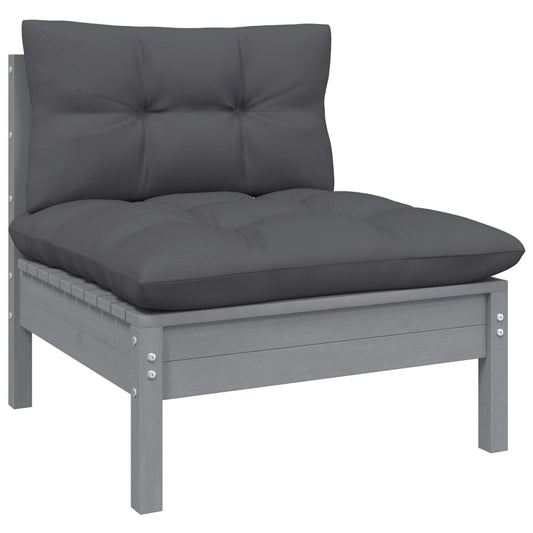 Canapé central de jardin avec coussins anthracite Gris Pin