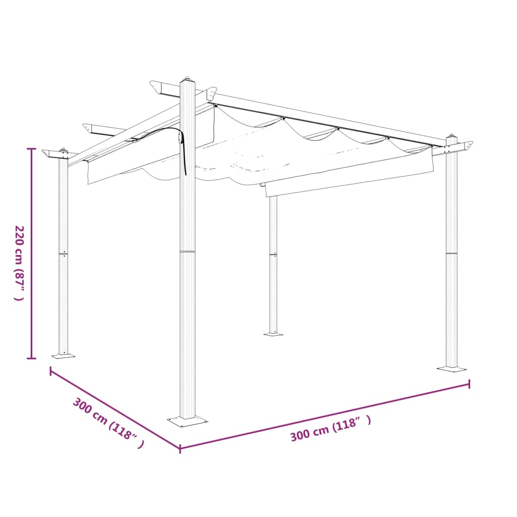 Tonnelle de jardin avec toit rétractable 3x3 m Taupe