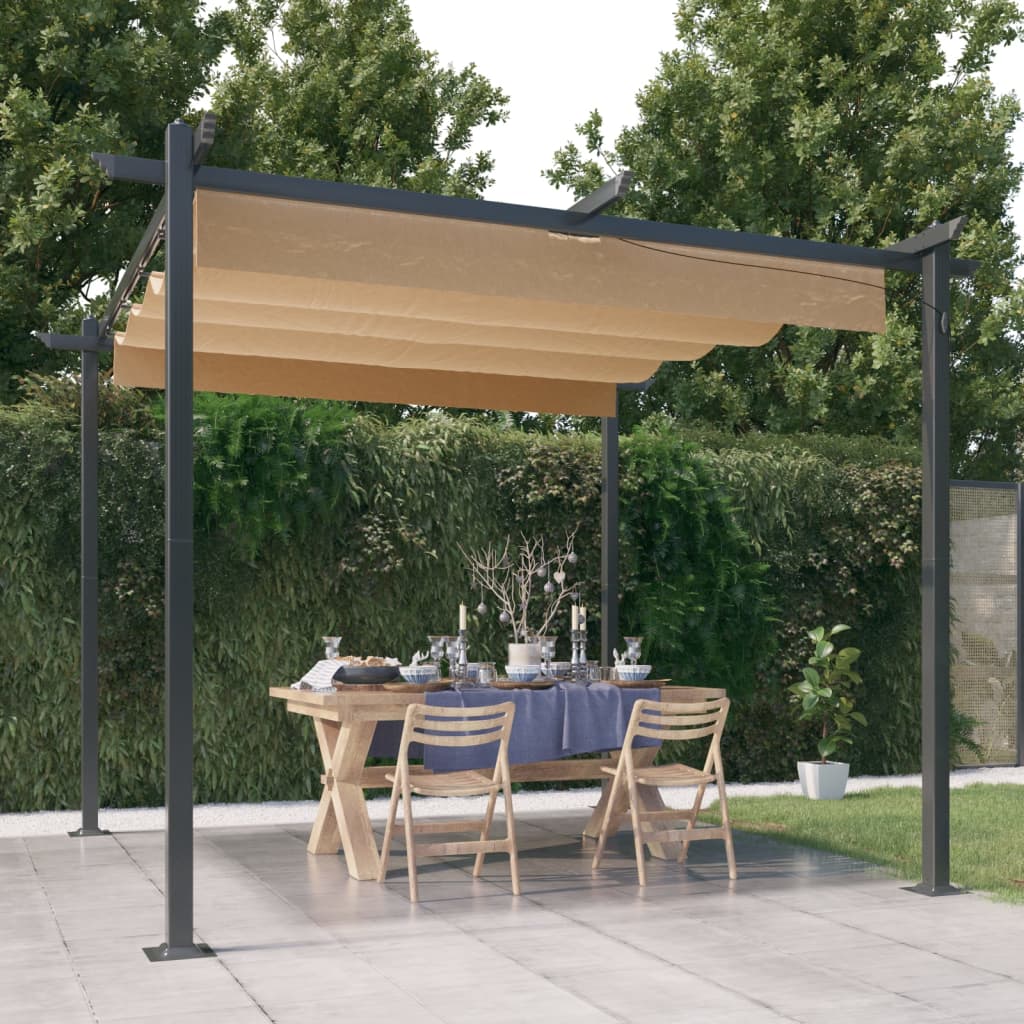 Tonnelle de jardin avec toit rétractable 3x3 m Taupe