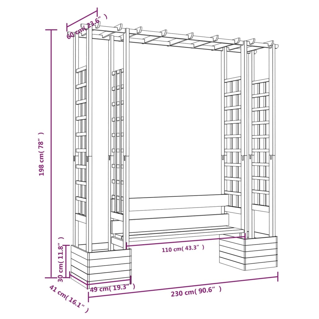 Pergola de jardin avec banc et jardinières Bois de pin imprégné